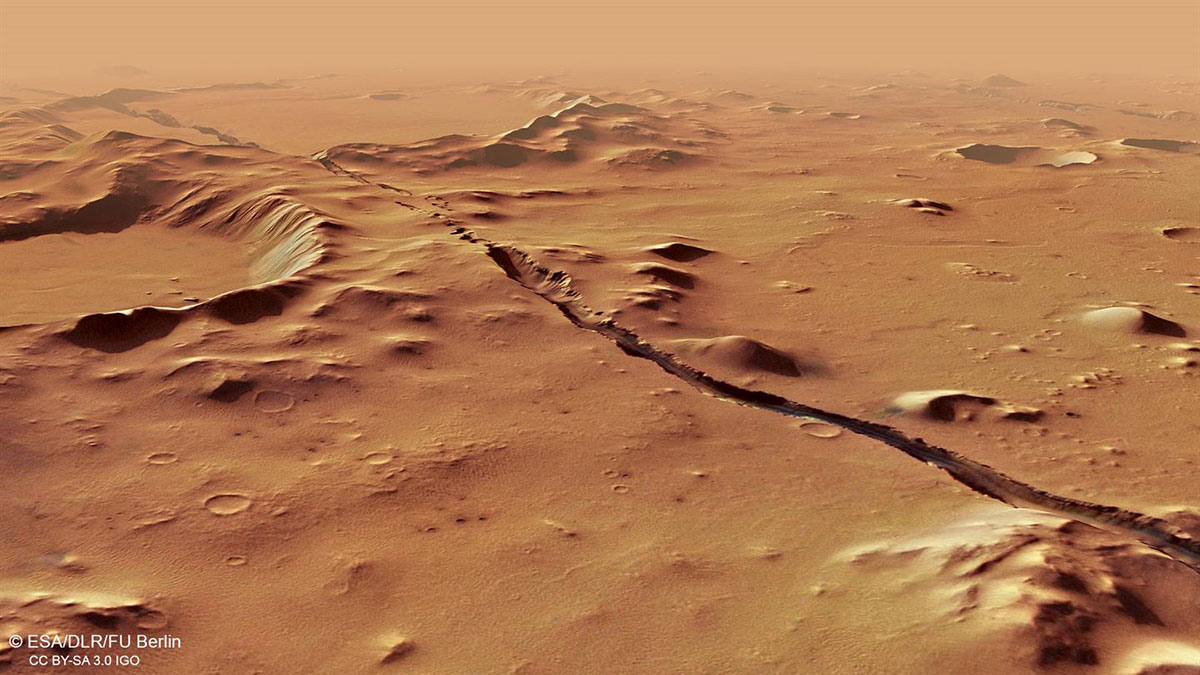 Perspektivischer Blick von Südosten nach Nordwesten über Cerberus Fossae