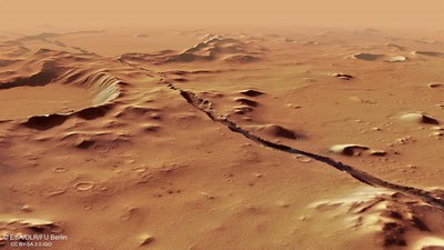 Perspektivischer Blick von Südosten nach Nordwesten über Cerberus Fossae