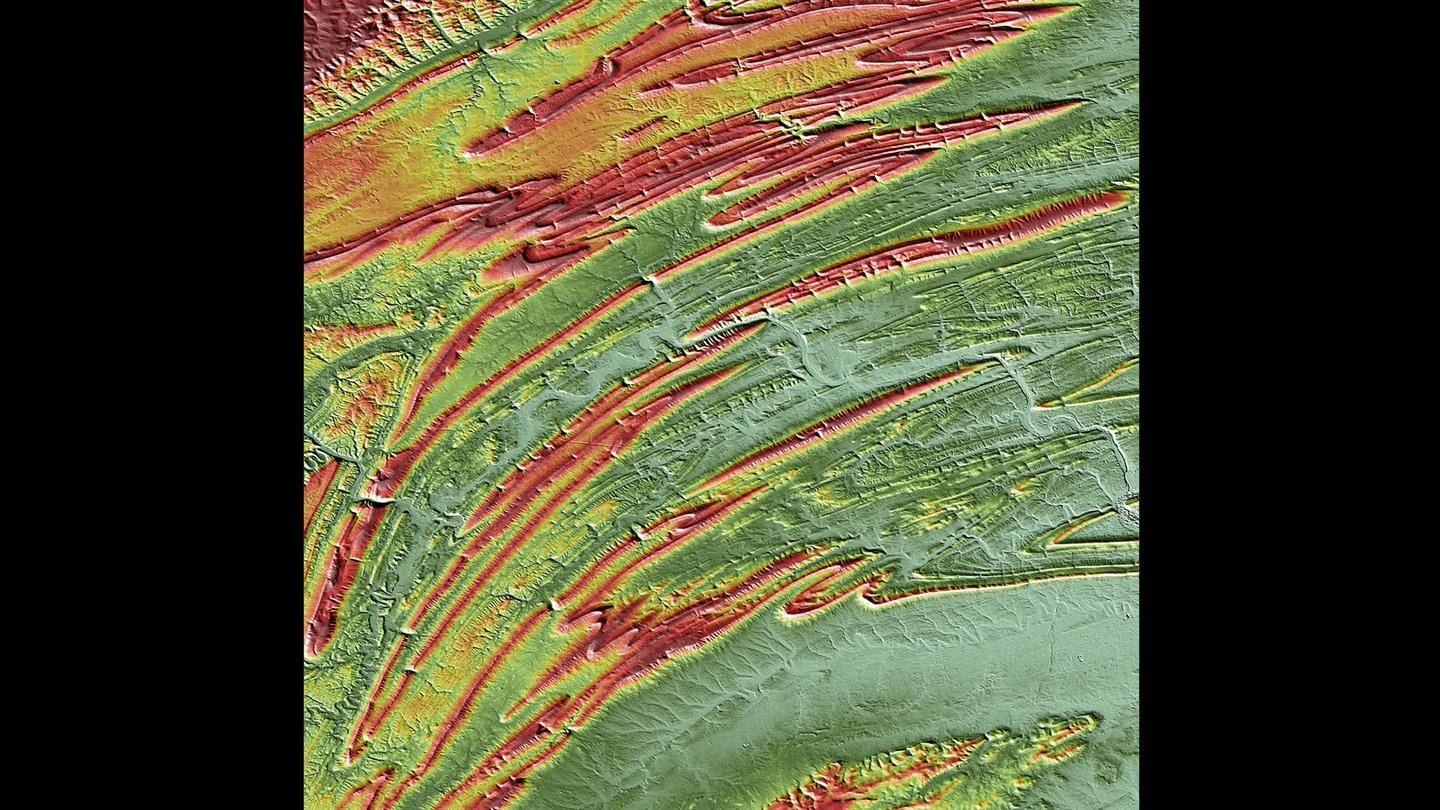 Ausschnitt aus dem TanDEM-X Höhenmodell der nördlichen Appalachen im US-Bundesstaat Pennsylvania.