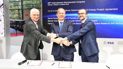 Hansjörg Dittus, David Parker und Benoit Hilbert schütteln sich die Hände.