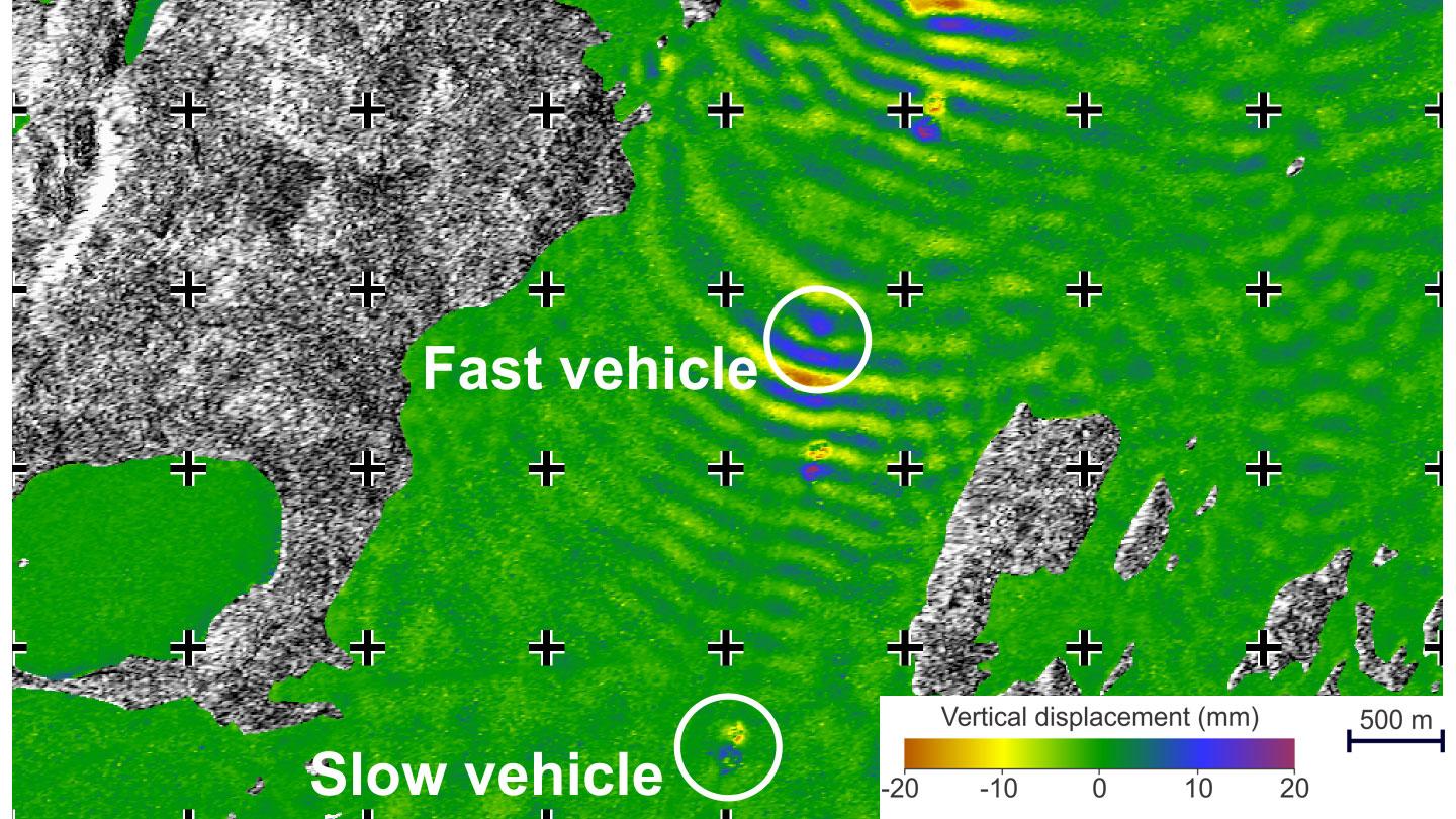 Aus TanDEM-X-Daten hergeleitete Hebungs- und Senkungskarte