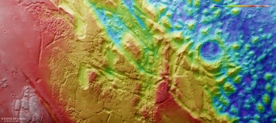 Topographische Bildkarte des südlichen Teils von Aurorae Chaos