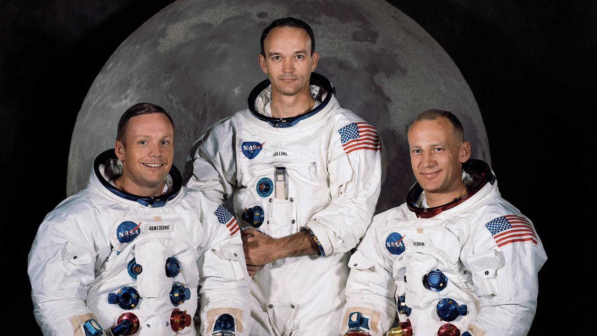 Astronauten Neil Armstrong (links), Michael Collins (Mitte) und Edwin „Buzz“ Aldrin im Januar 1969 für die Mission Apollo 11
