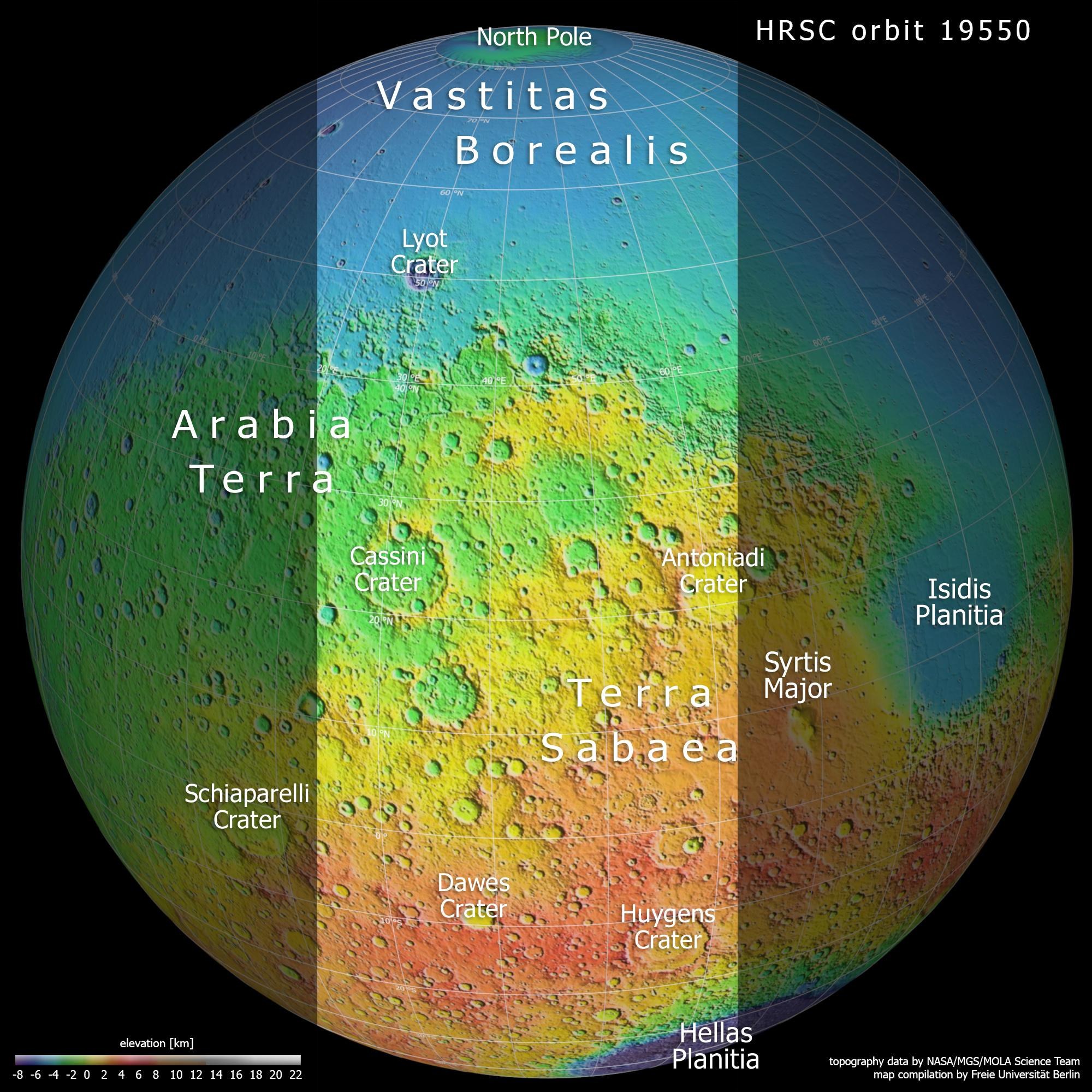 Globale topographische Karte des Mars