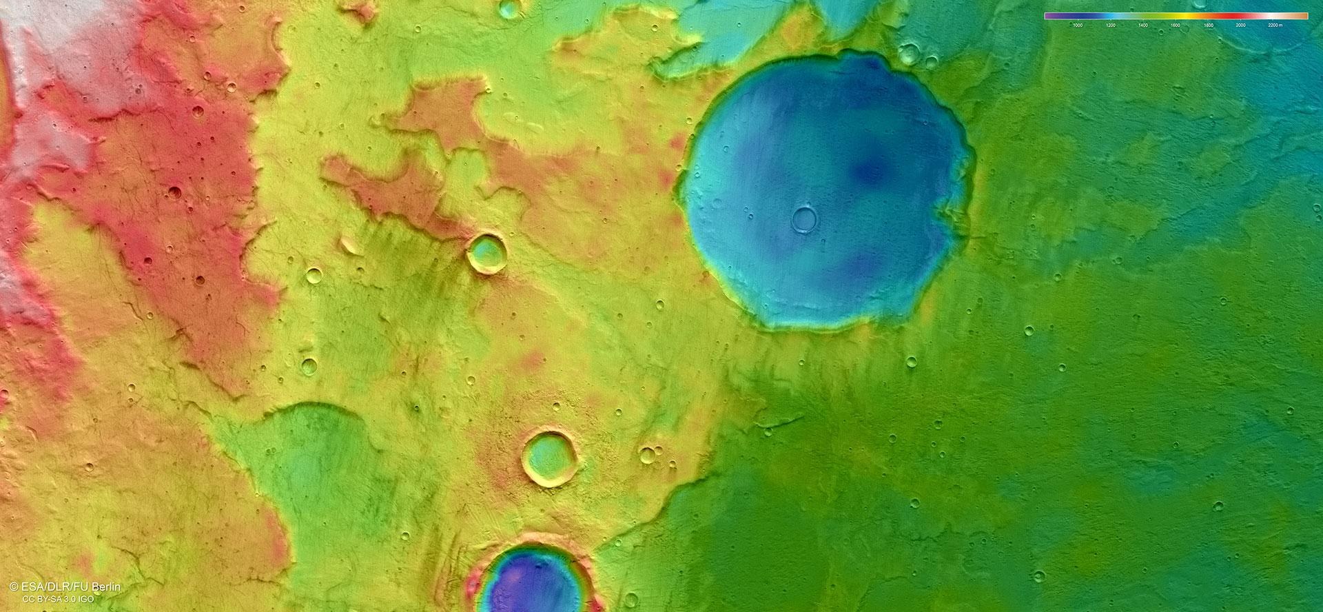 Topographische Bildkarte eines Teils der Region Terra Cimmeria