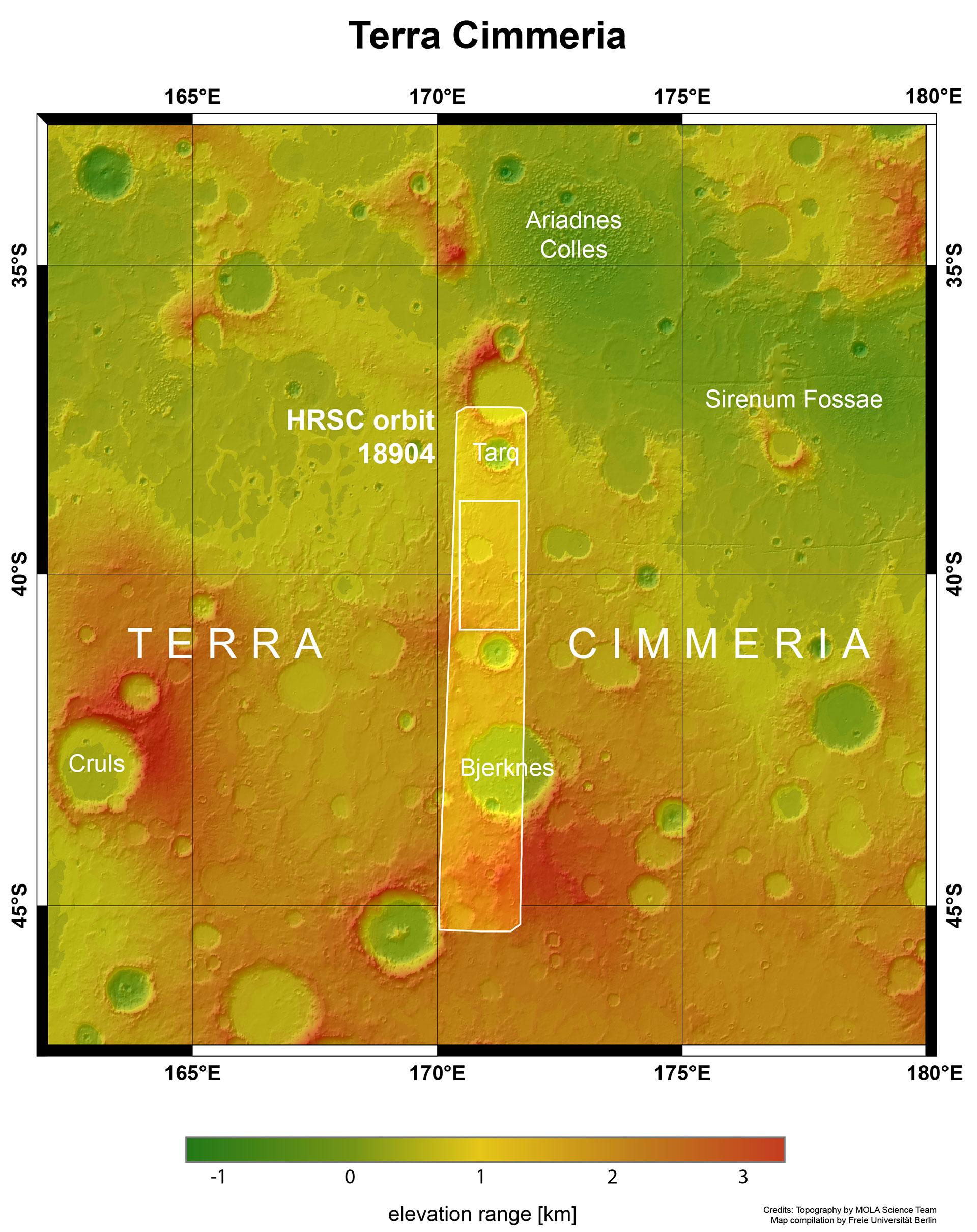 Topographische Übersicht über die Hochlandregion Terra Cimmeria