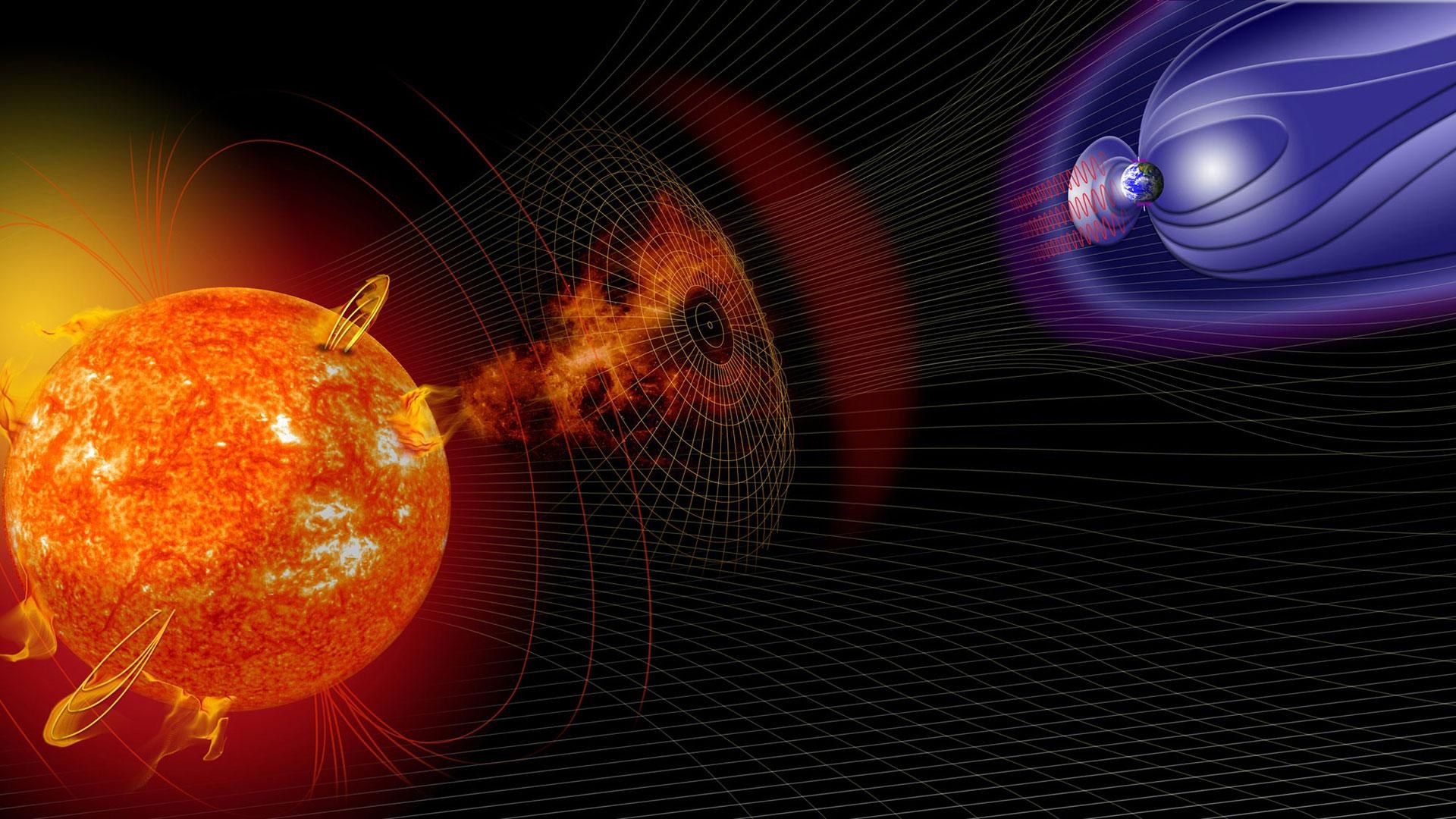 Grafische Darstellung der NASA: Weltraumwetter beeinflusst das Magnetfeld der Erde