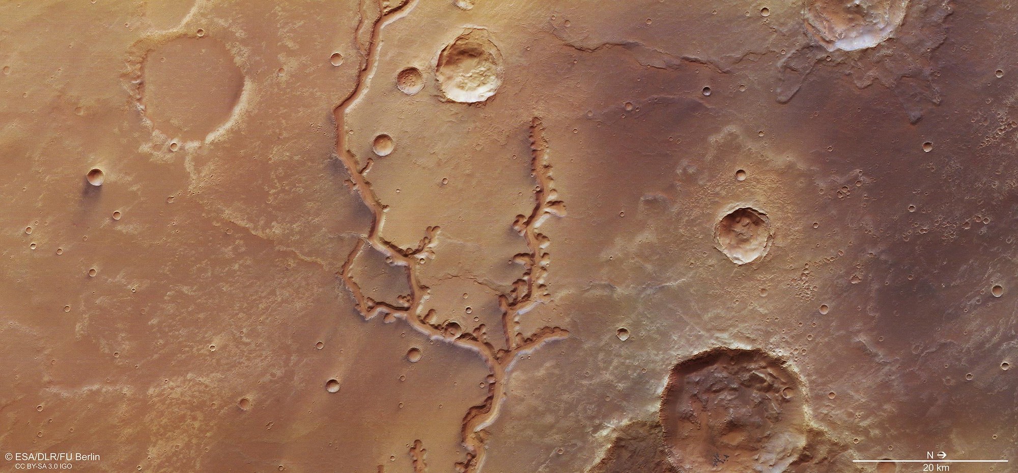 Blick auf den westlichen Oberlauf des Tals Nirgal Vallis