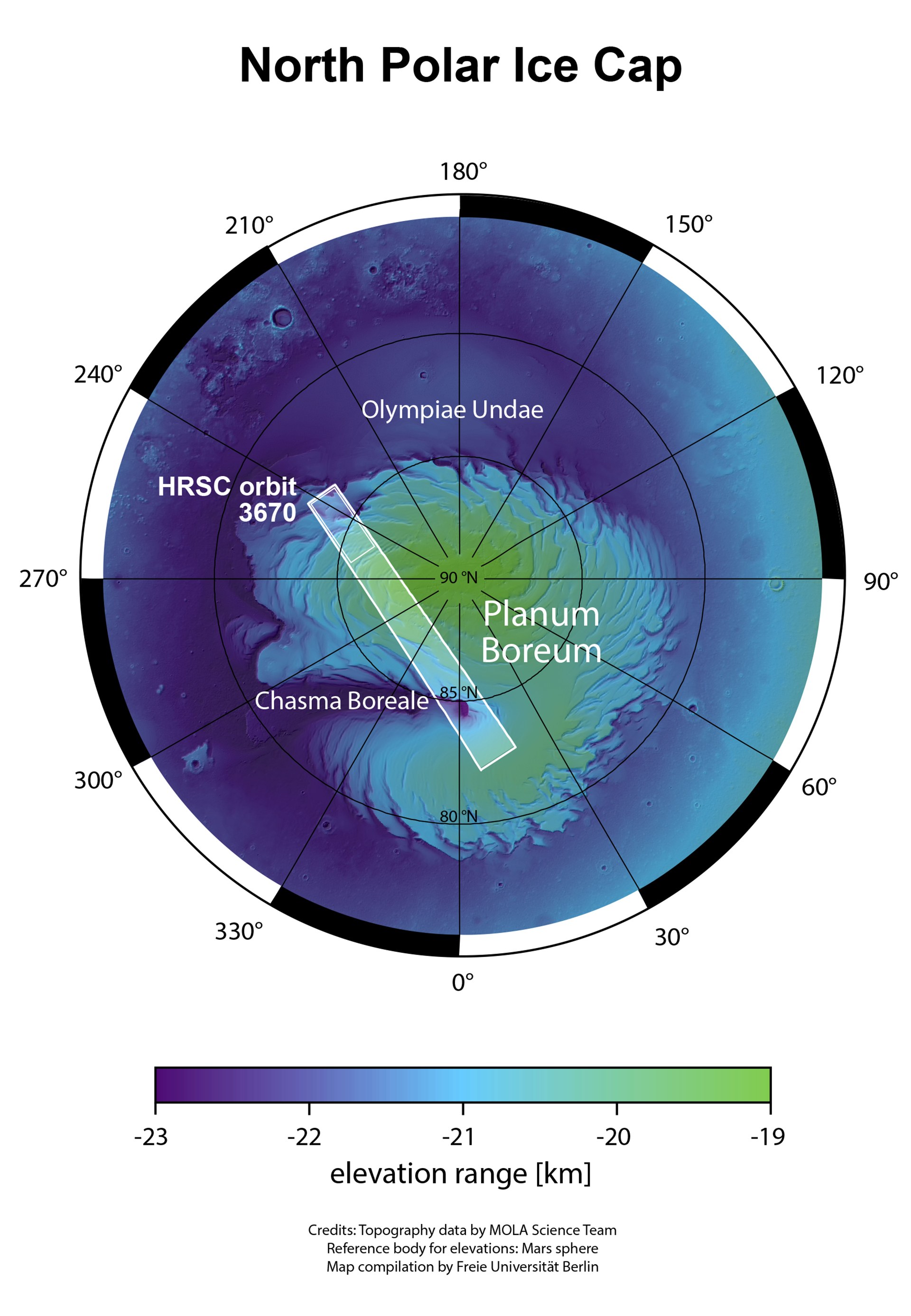 Topographische Übersicht über den Mars-Nordpol