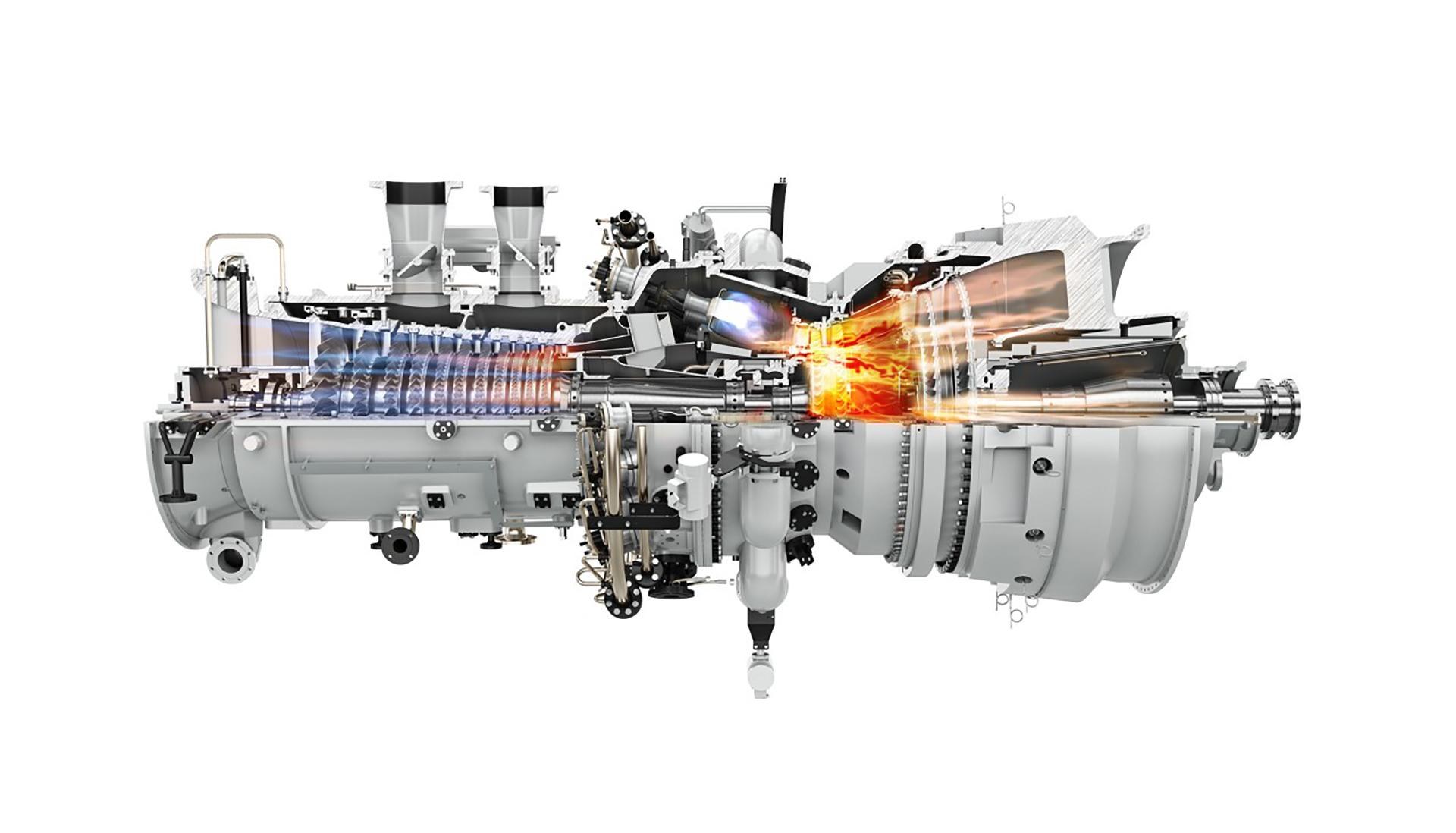 Gasturbine SGT 400 der Firma Siemens für die erste Strom-Wasserstoff-Zyklus-Anlage im industriellen Maßstab mit 12 Megawatt Leistung