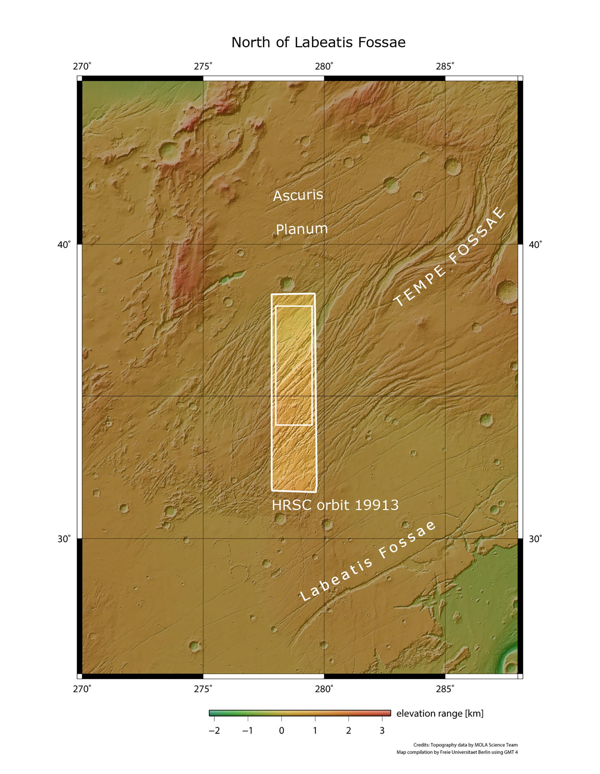 Die von tektonischen Kräften geprägte Region Tempe Terra