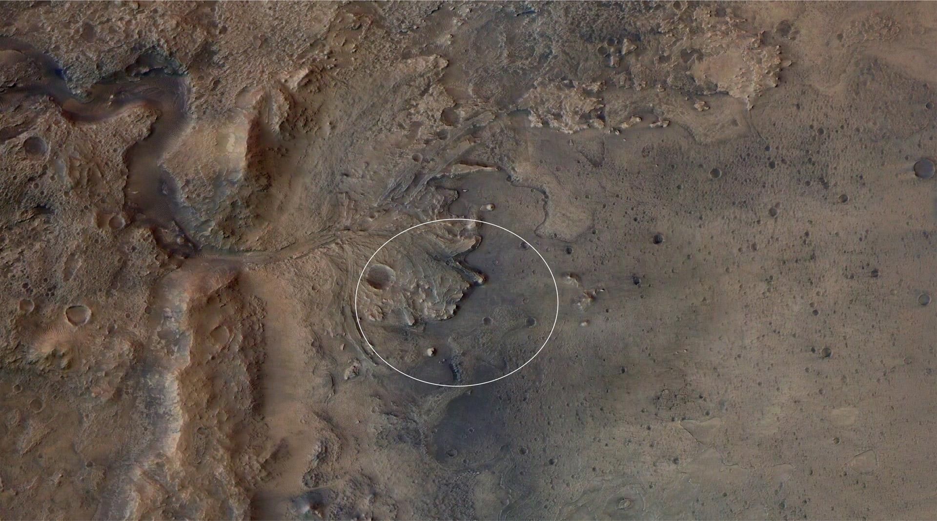 Mars-2020-Landeellipse im Krater Jezero