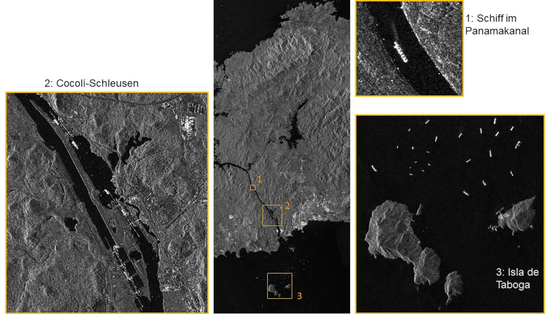 Das Bild zeigt die Einfahrt in den Panamakanal bei Panama City, also seitens des Südpazifiks.