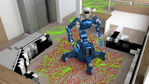 Roboter Rollin' Justin in einer künstlich erzeugten Umgebung