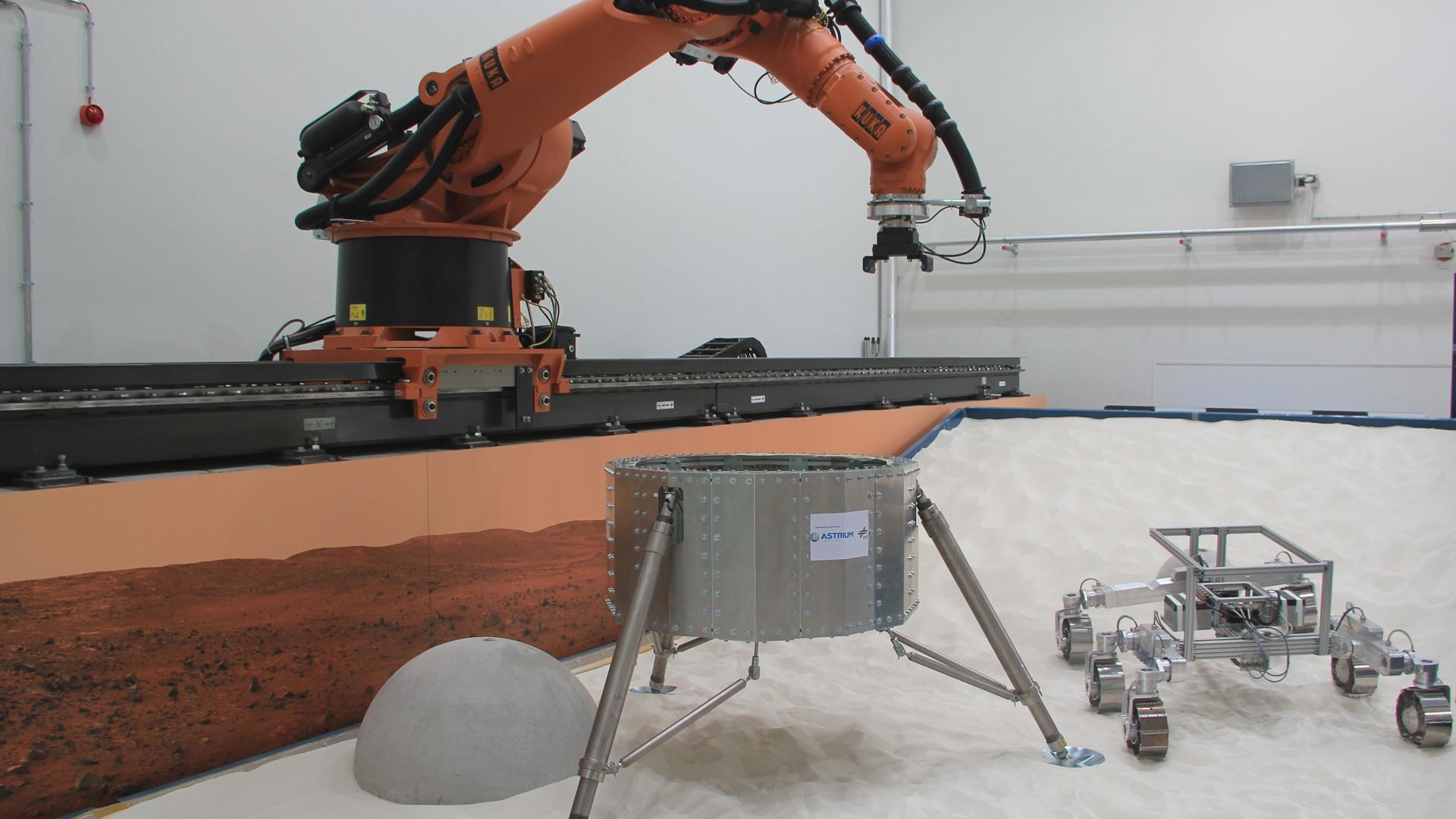 Roboter, LEM und Rover im LAMA Testbed