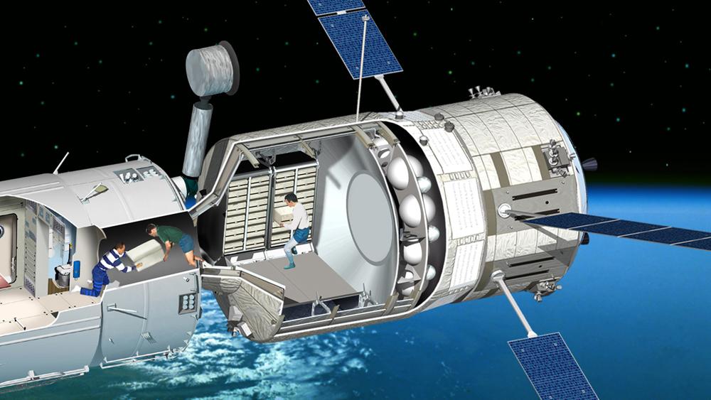 Schnitt durch das ATV angedockt an die ISS