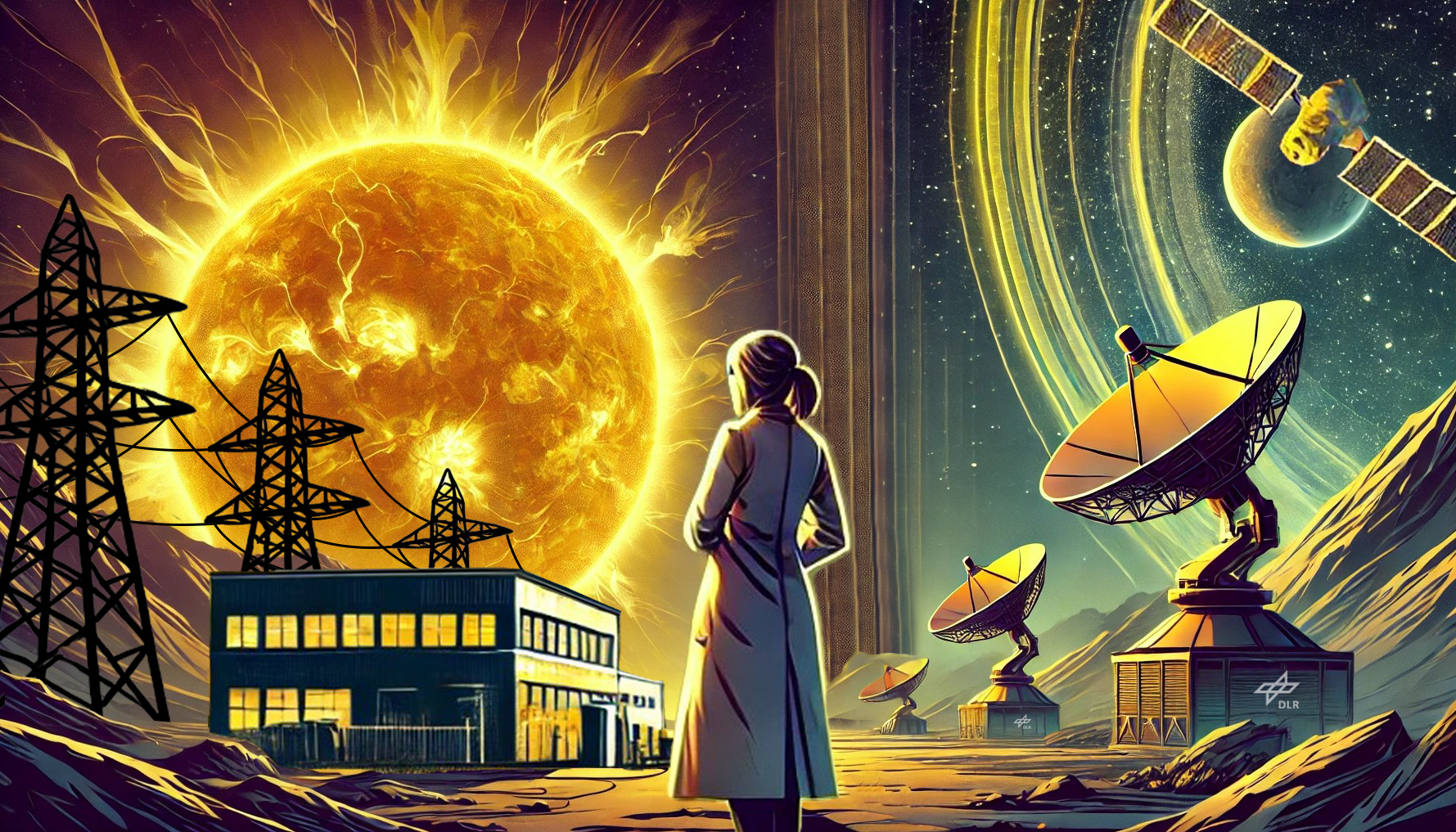 Themenbild zum Weltraumwetter im Graphic-Novel-Stil