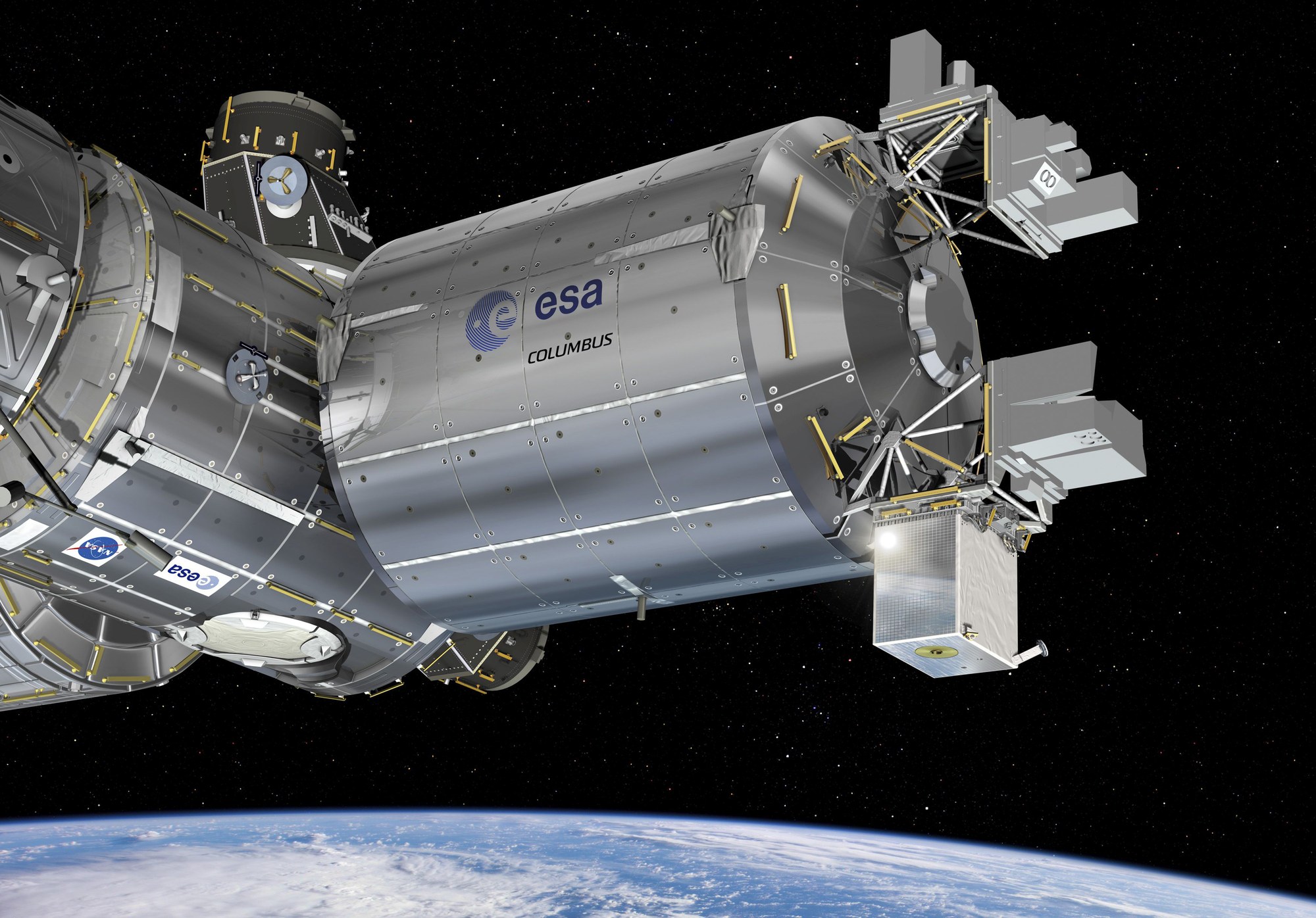 Illustration des Columbus-Moduls der ISS mit ACES