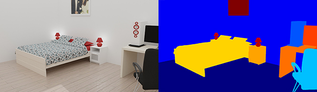 Kuenstlich erzeugtes Bild mit seiner farblichen Segmentierung