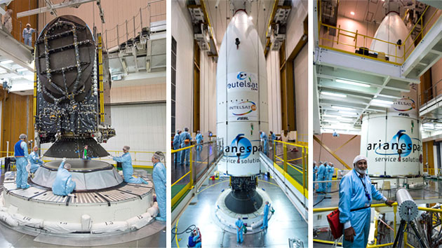 Nutzlast wird auf Ariane-5-Rakete installiert