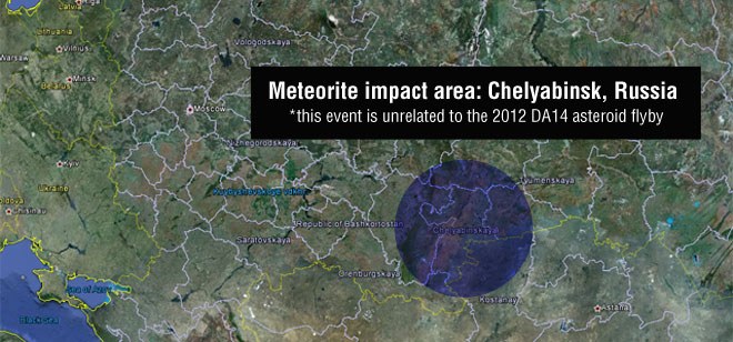 Das Einschlagsgebiet des Meteoriten im russischen Tscheljabinsk