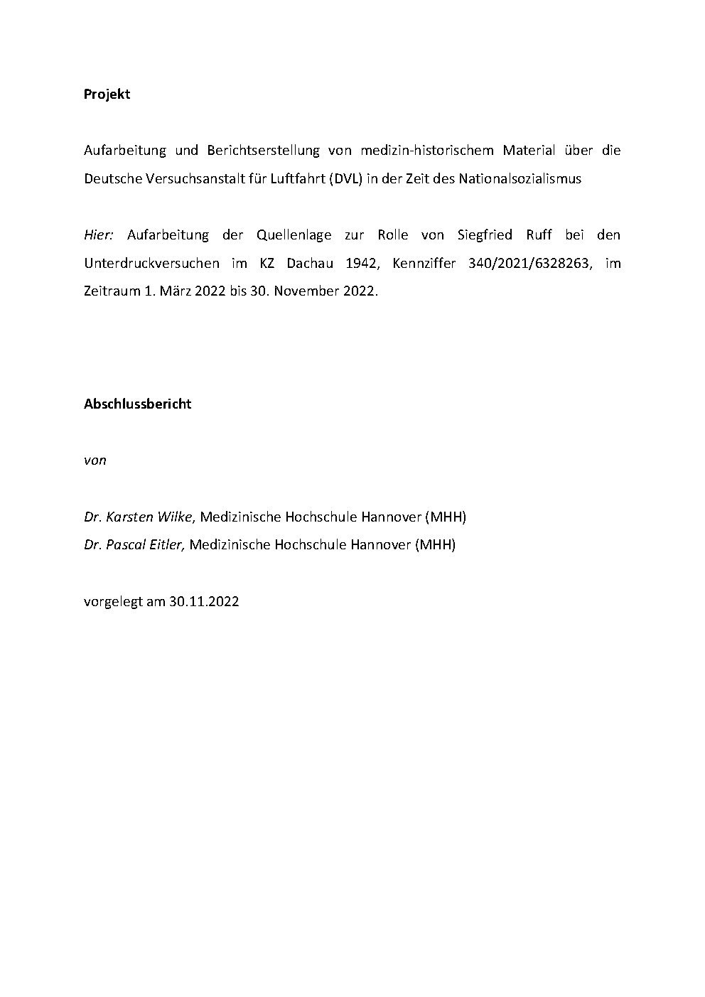 Historiker-Bericht über die Deutsche Versuchsanstalt für Luftfahrt (DVL ...