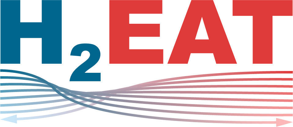 Schriftzug H2EAT mit Grafik in blau-rot