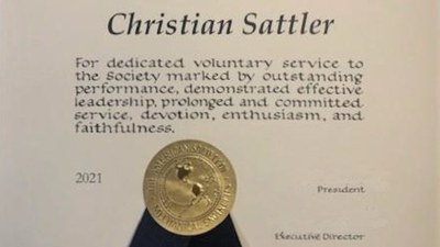 Die Urkunde des ASME Dedicated Service Award 2022