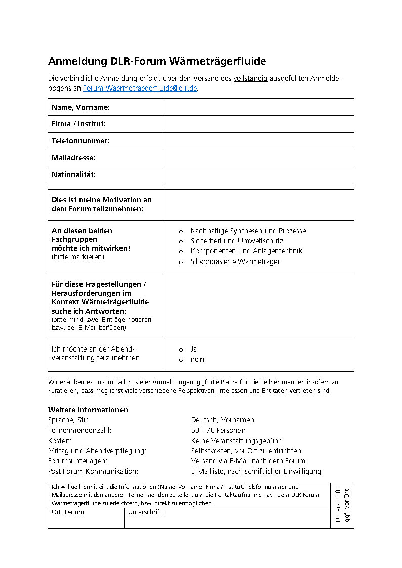Vorschaubild: Anmeldung zum DLR-Forum Wärmeträgerfluide 2026