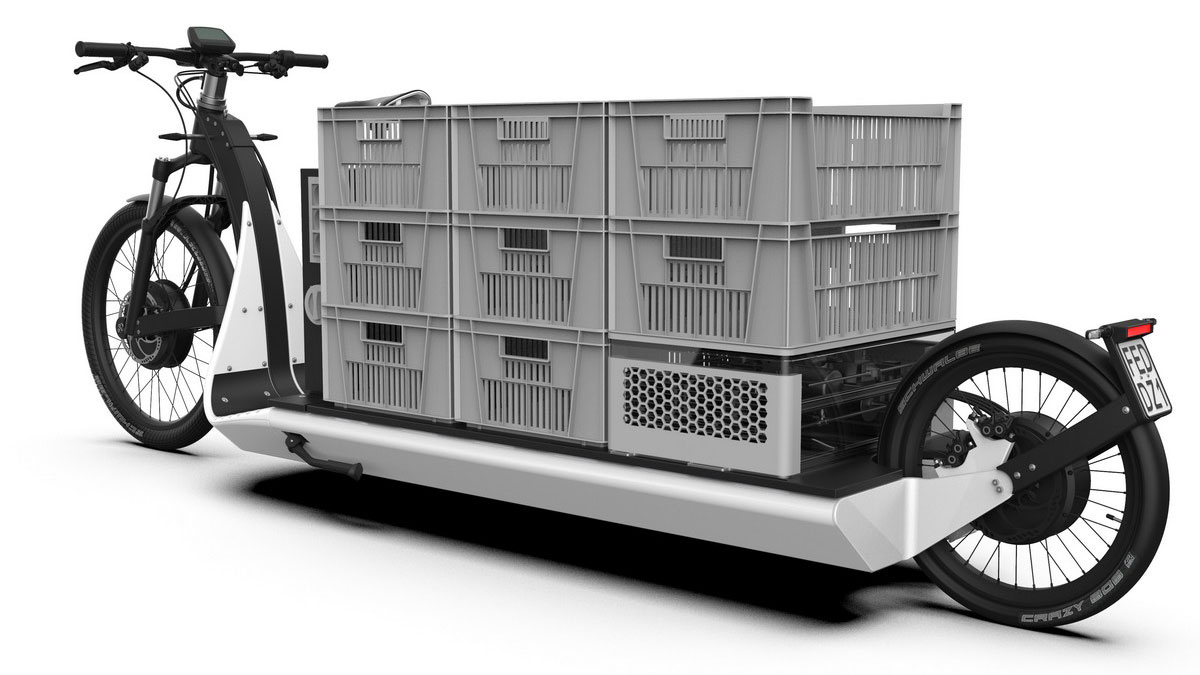 Rendering aus dem CAD-Modell des Lastenrads mit Beladung