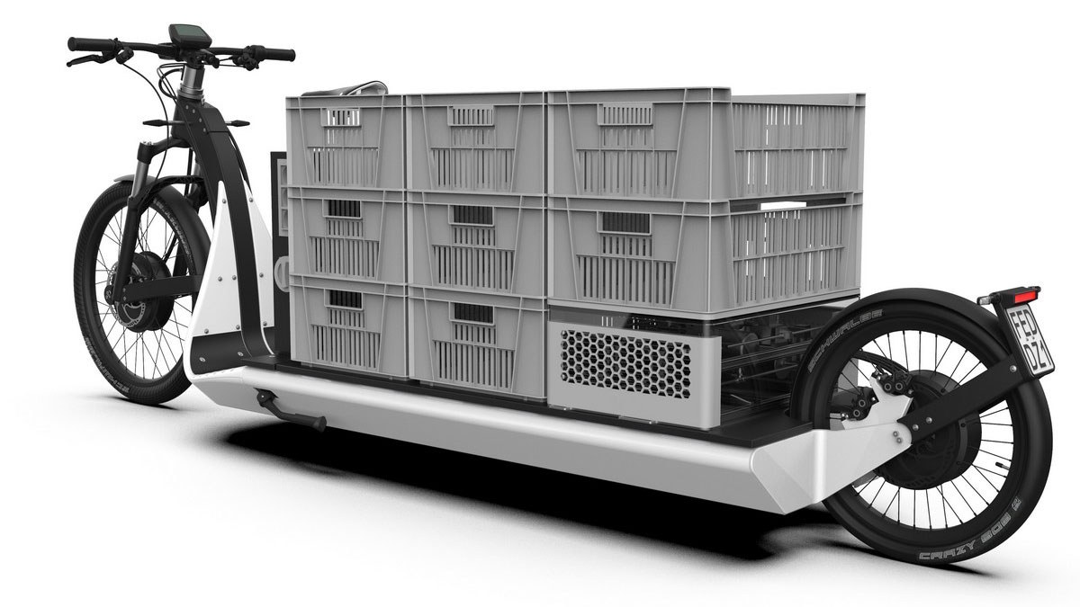 Rendering aus dem CAD-Modell des Lastenrads mit Beladung