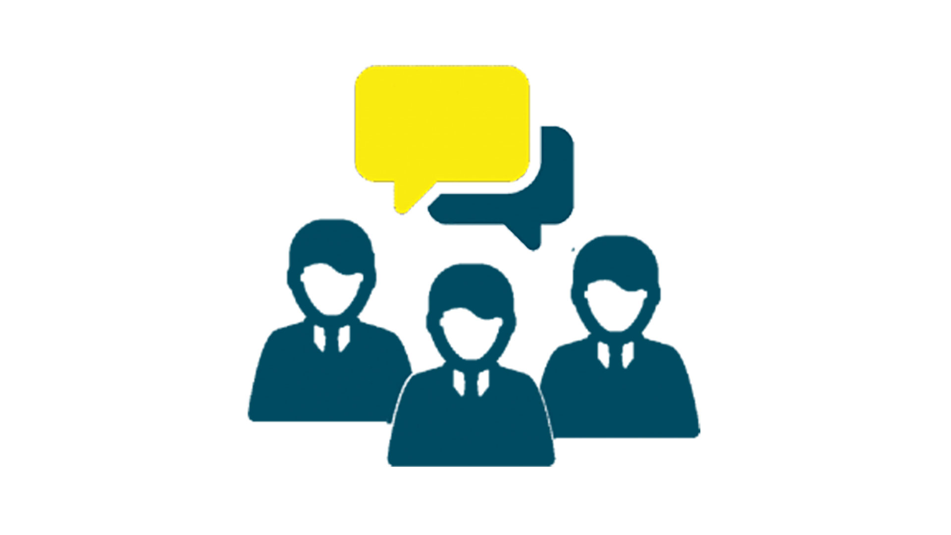 drei Figuren mit einer gelben und einer blauen Sprechblase über den Köpfen