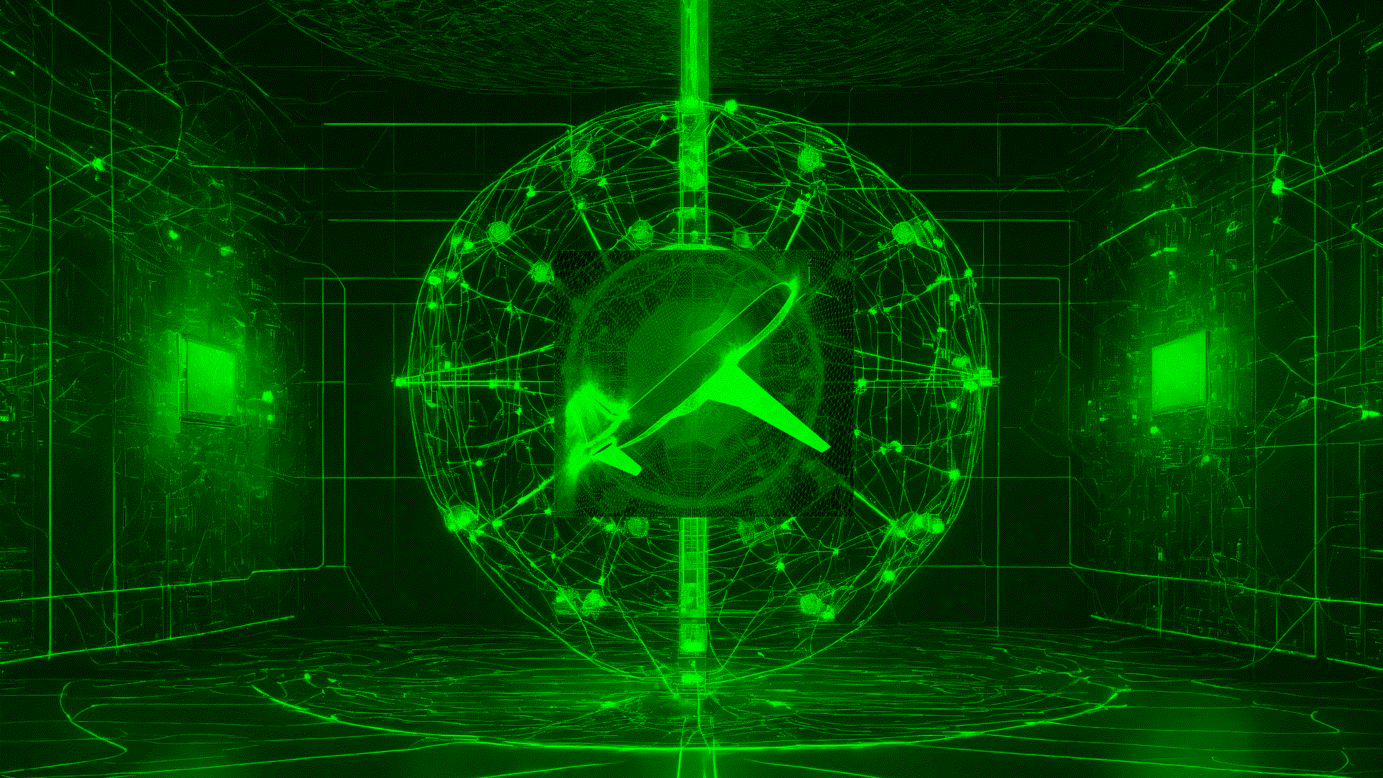 Symbolische Darstellung zum Einsatz von Quantencomputern in der Luftfahrt