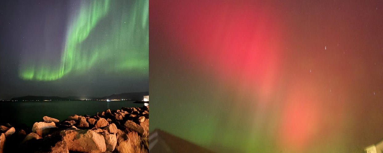 Zwei Bilder von Polarlichtern am Nachthimmel