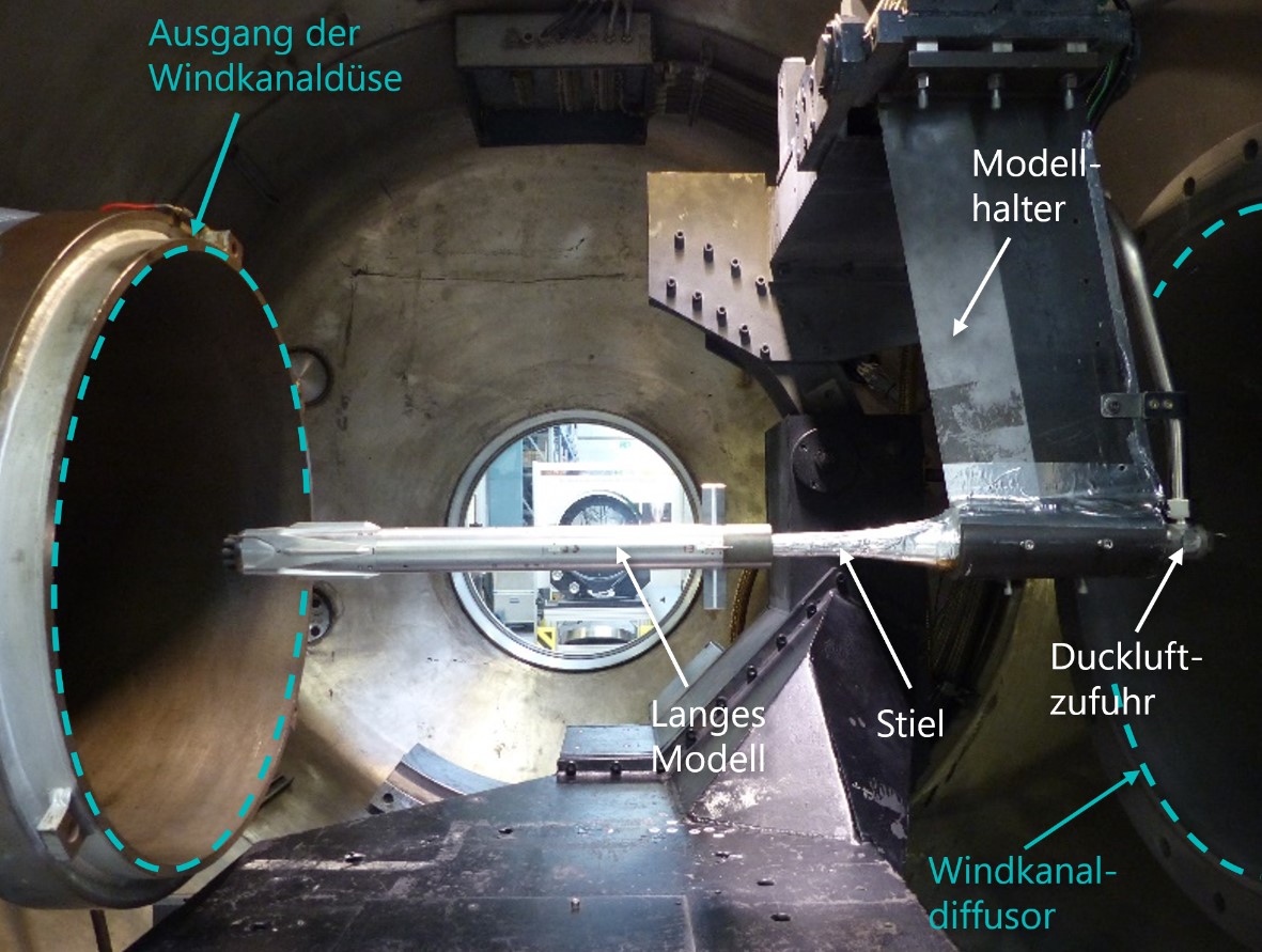 Testaufbau im Hyperschallwindkanal Köln (H2K