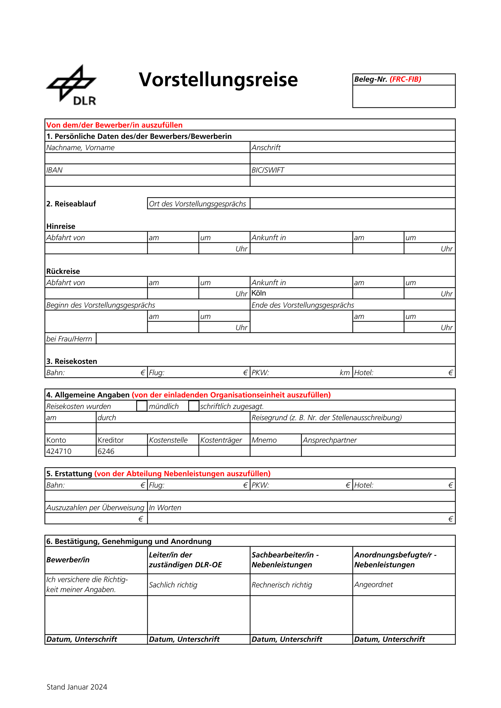 Antragsformular: Reisekostenerstattung
