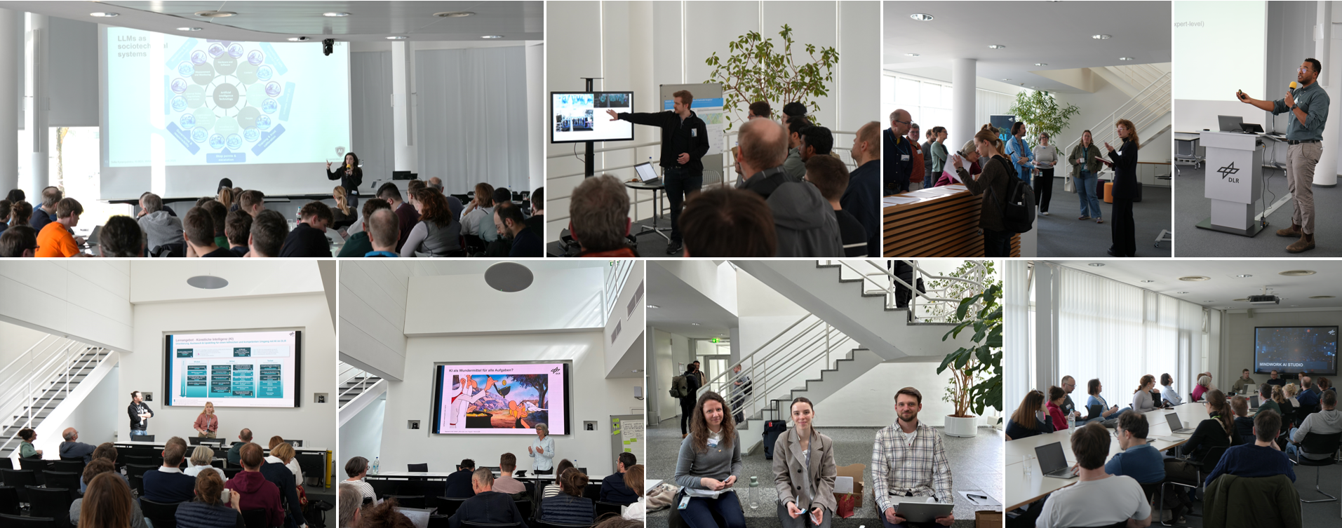Collage diverser Impressionen vom Workshop: Plenum, Orga-Team, Parallele Sessions etc.