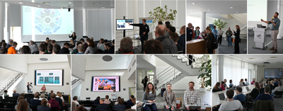 Collage diverser Impressionen vom Workshop: Plenum, Orga-Team, Parallele Sessions etc.