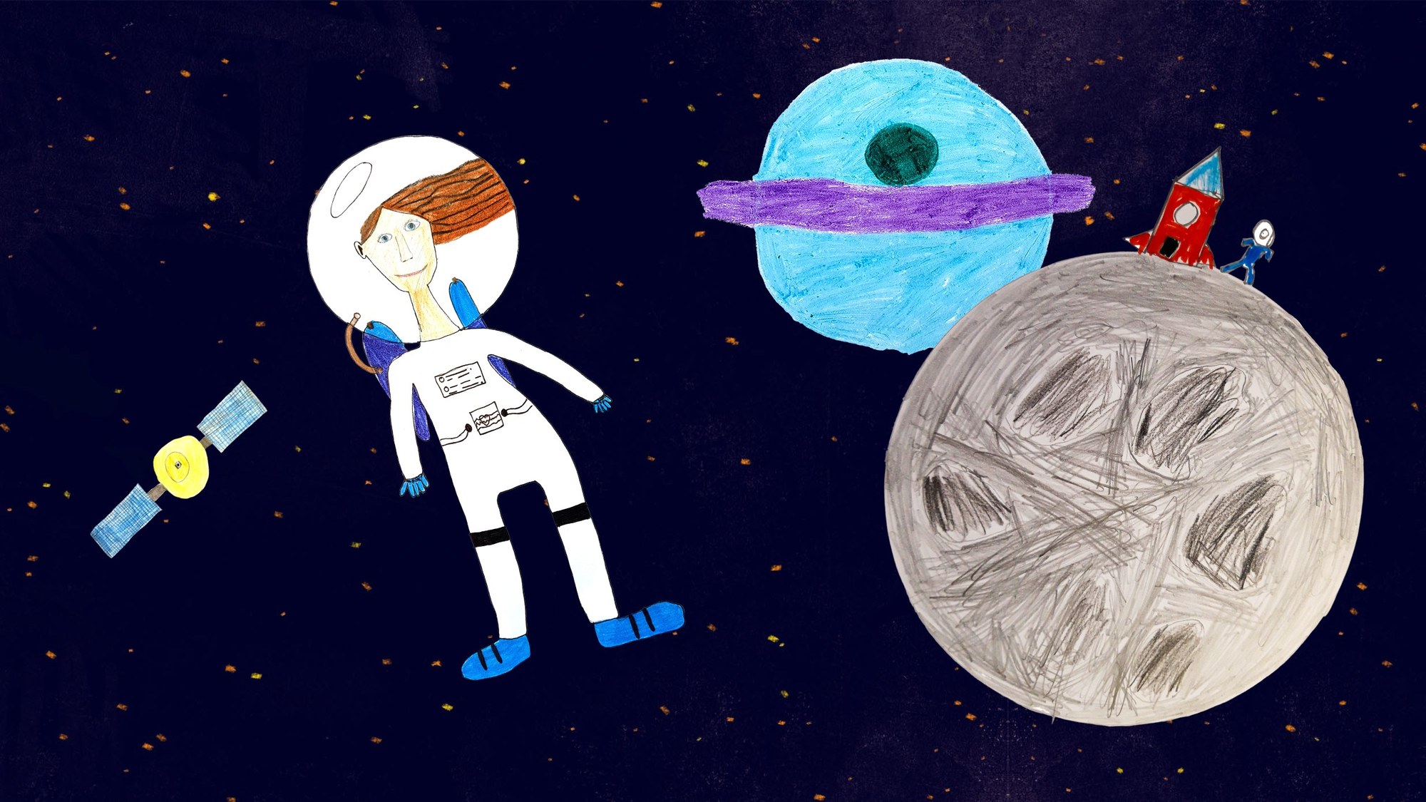 Eine Astronautin schwebt durchs All – eines von vielen tollen Bildern der Kinder.