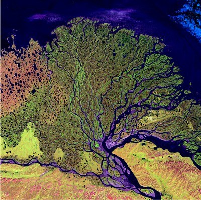 Satellitenbild des sibirischen Flusses Lena