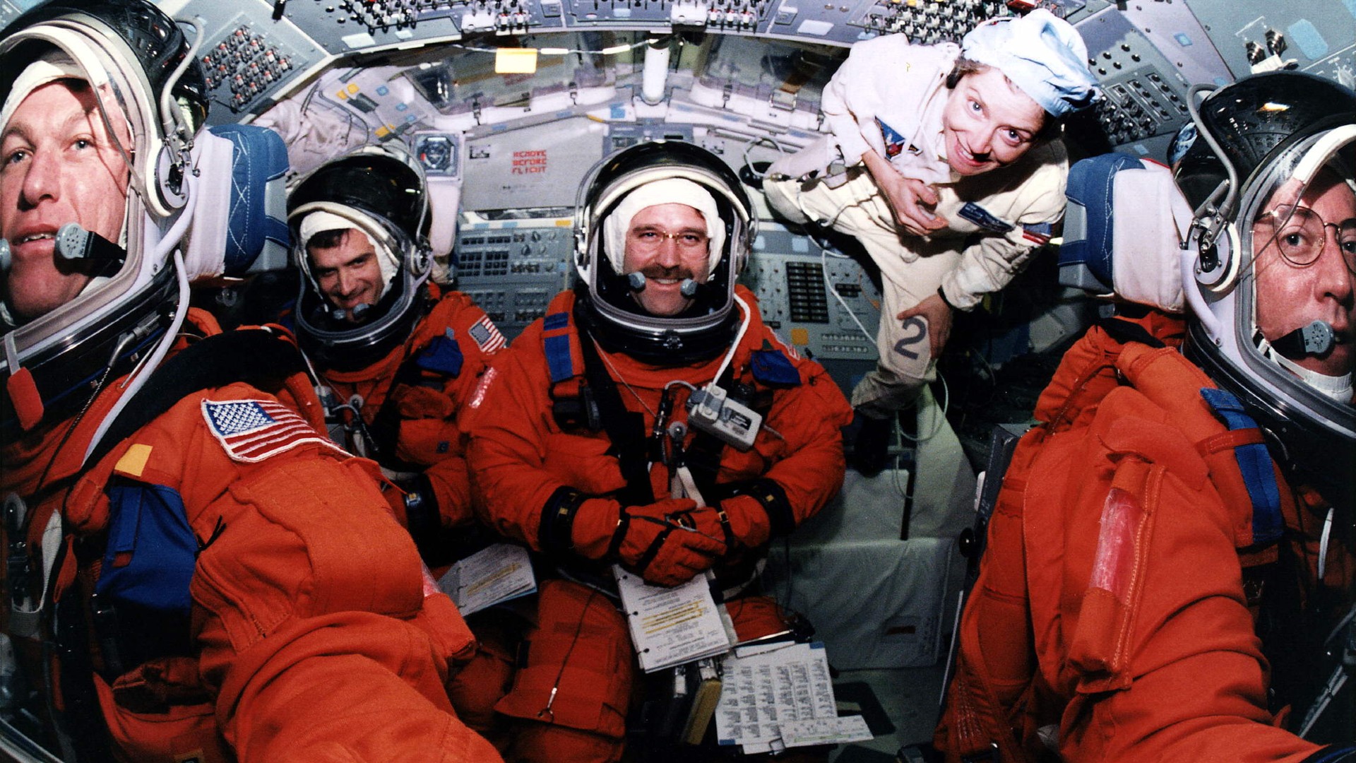 Shuttle-Crew kurz vor dem Start