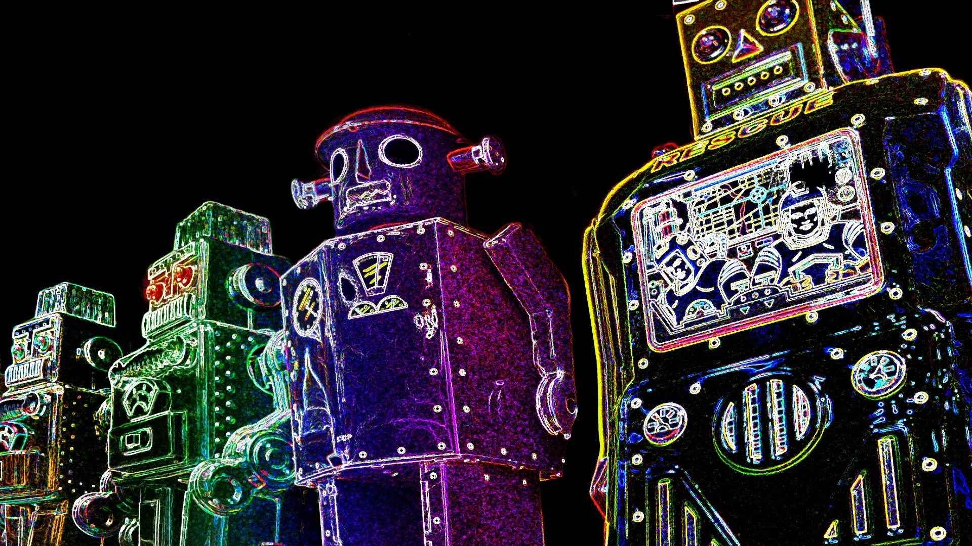 In der Raumfahrt werden besonders „schlaue“ Roboter benötigt. Auch auf der Erde findet die Robotik vielfältige Anwendungen, und zwar nicht nur – wie hier leicht verfremdet gezeigt – in Form von Spielzeug-Robotern.