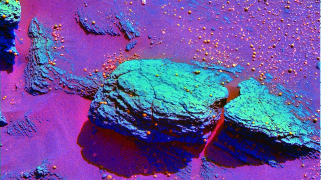 Aufnahme von Gestein auf dem Mars mit „Kügelchen"