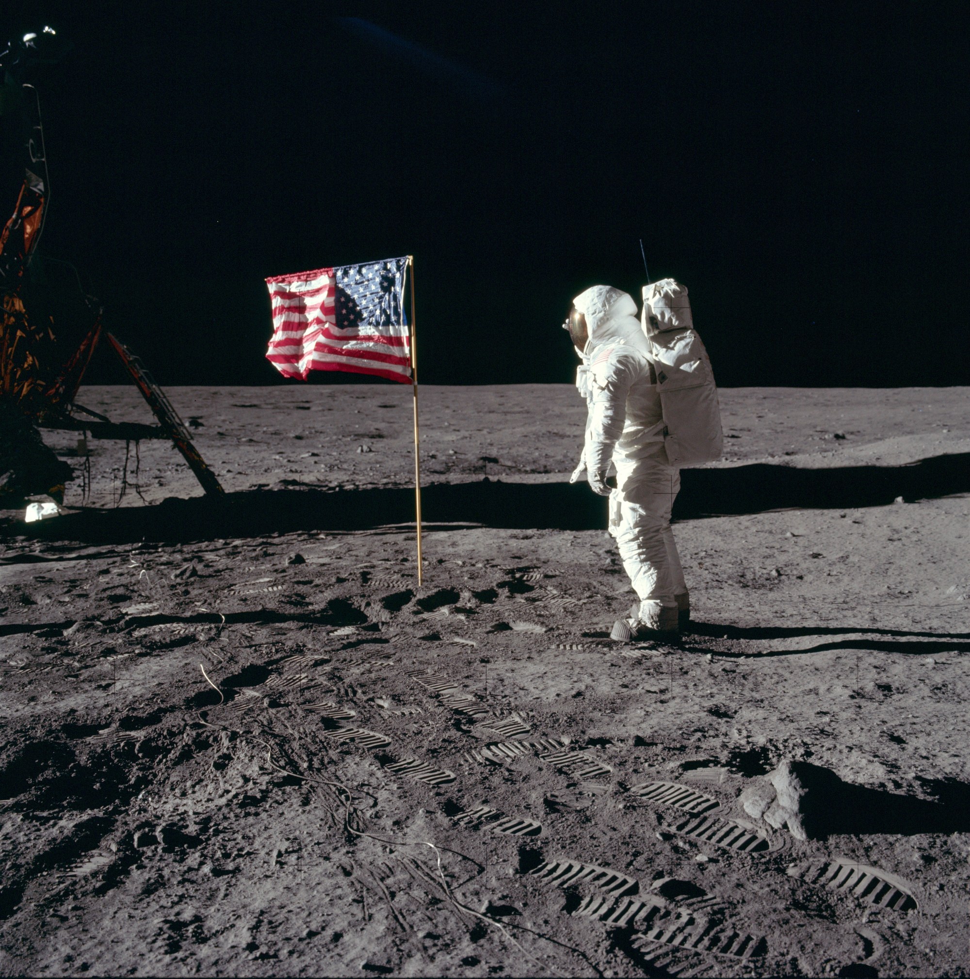 Aldrin mit der US-Flagge