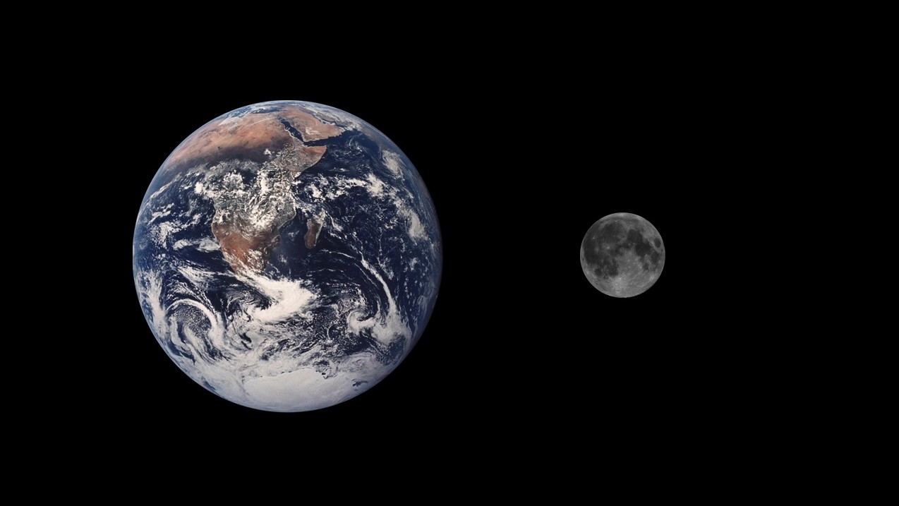 Erde und Mond im Größenvergleich