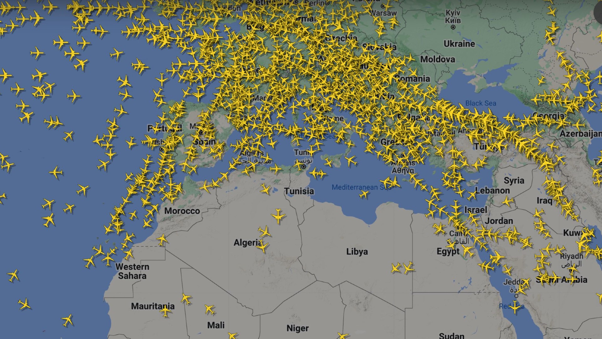 Per Satellit werden Daten aller Flugzeuge übermittelt, die sich weltweit in der Luft befinden.