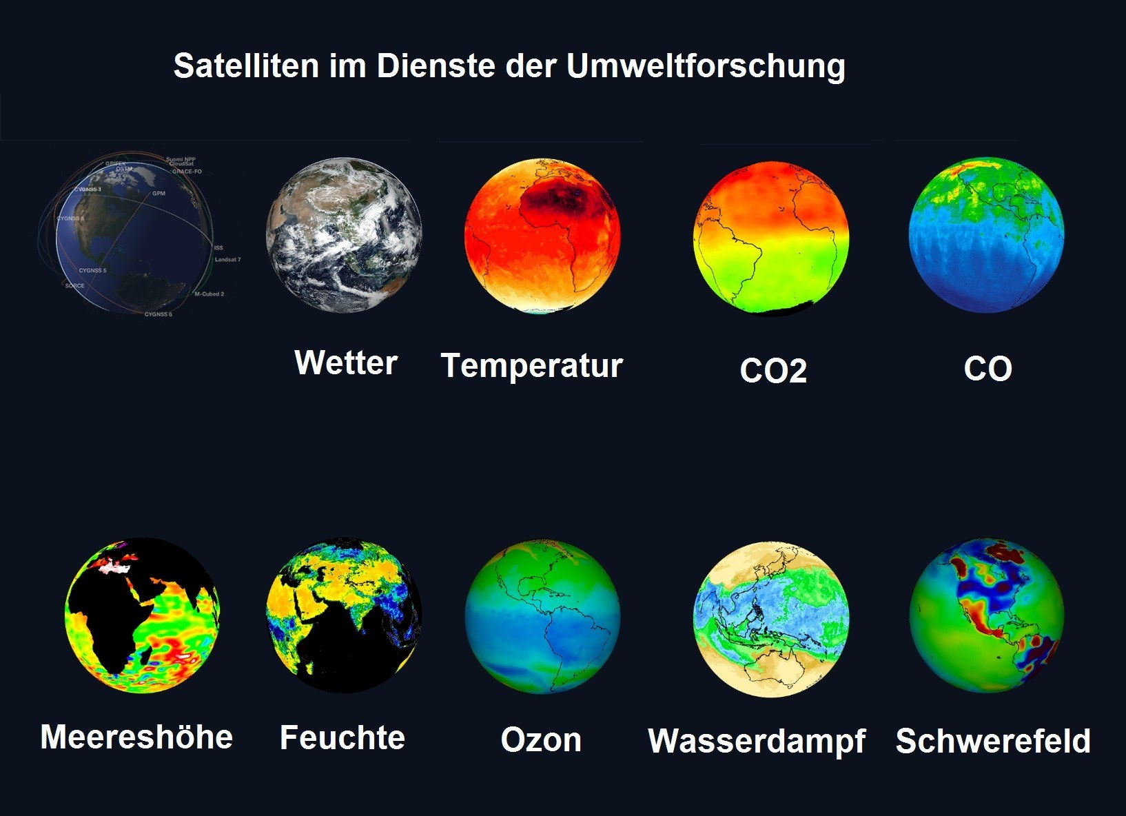 Die Aufnahmen zeigen die Erde in unterschiedlichen Darstellungen.
