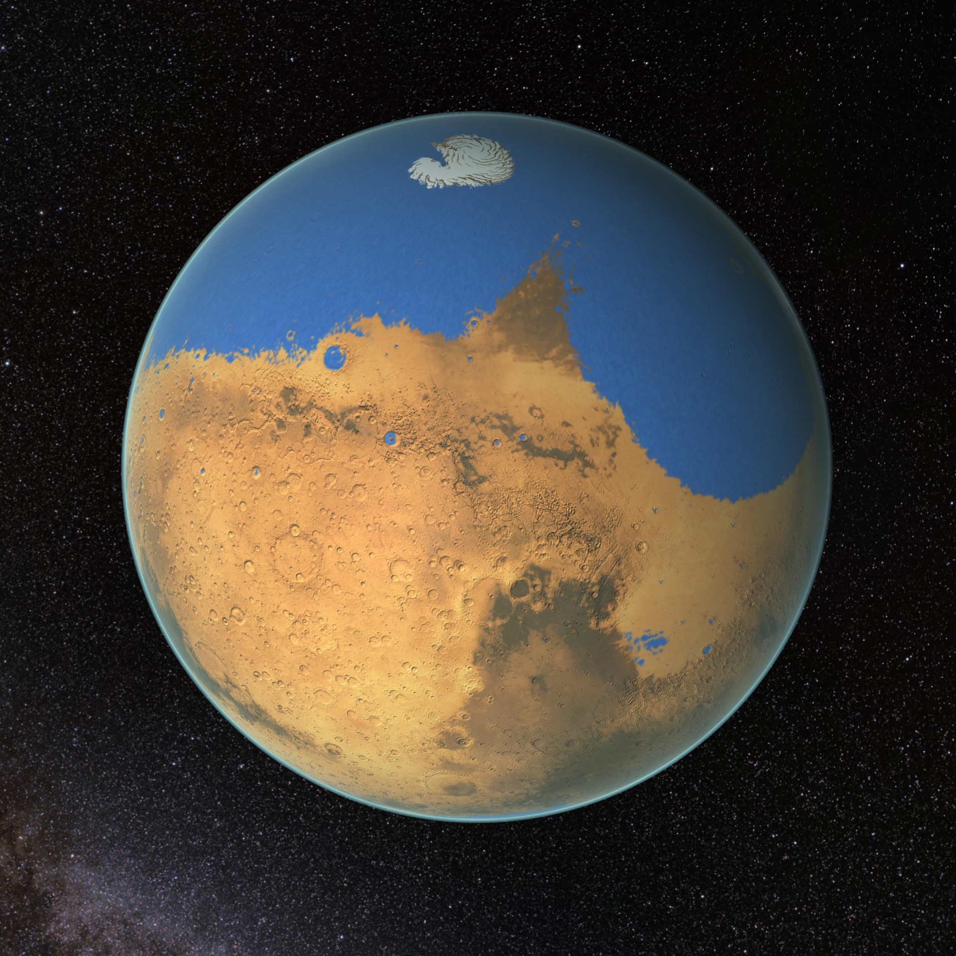 NASA-Darstellung des Mars mit Wasser