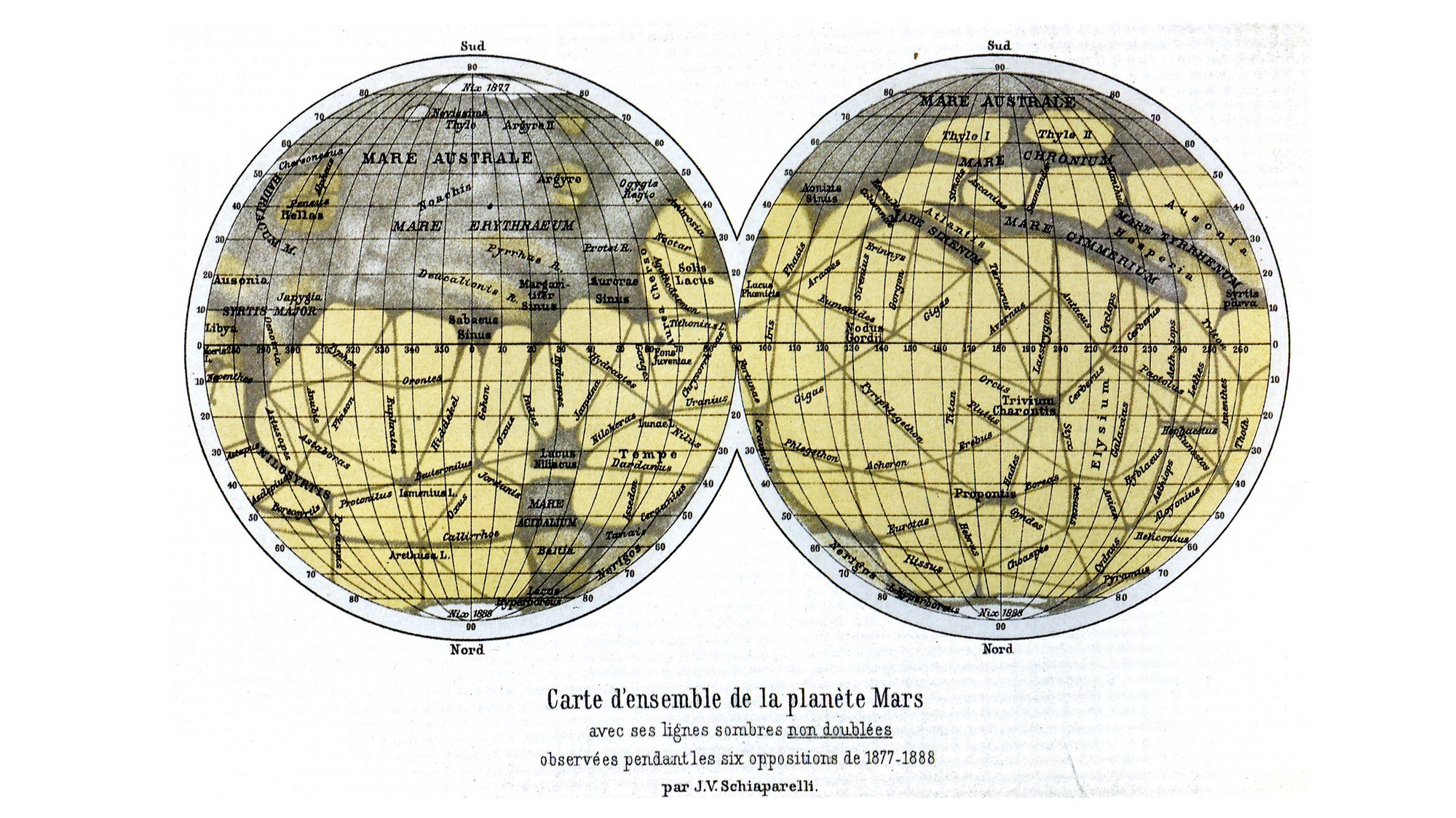 Mars-Karte vom Astronom Giovanni Schiaparelli