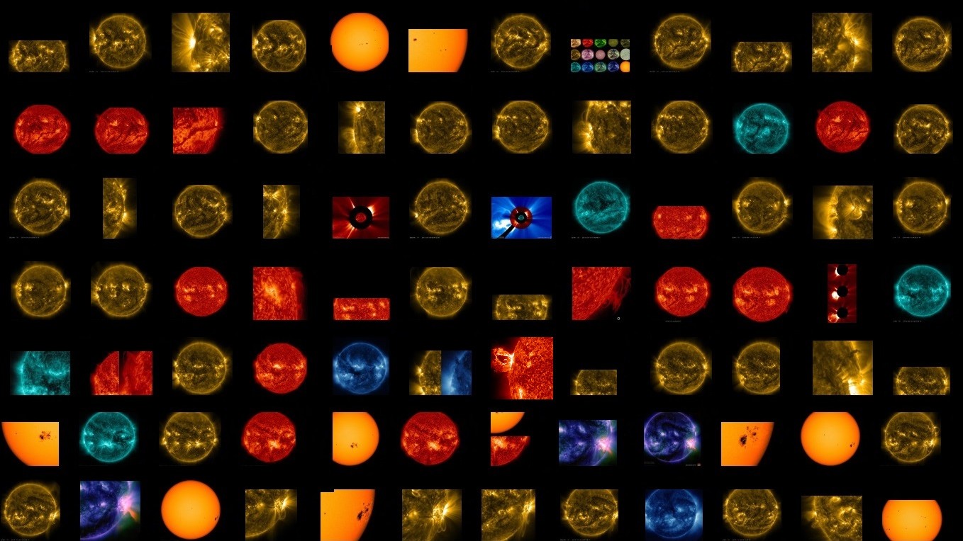 Viele bunte Sonnen – vom Satelliten SDO in verschiedenen Wellenlängen aufgenommen.